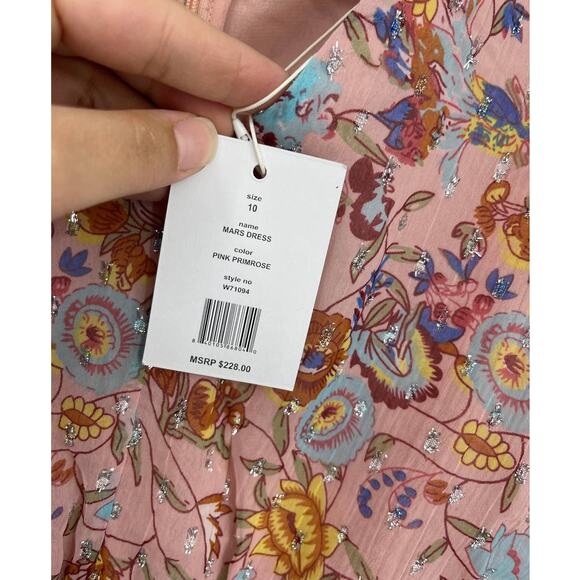 Walter Baker Floral Fitted Smocked Waist Ruffle Pink Primrose Chiffon Dress NEW - Picture 7 of 15